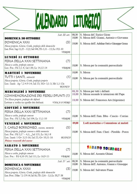 Calendario Liturgico - Parrocchia Sant'eusebio Cagliari