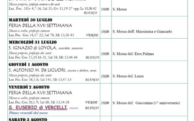 Calendario liturgico 28 luglio 4 agosto 2024