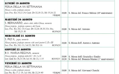 Calendario liturgico 18- 25 agosto 2024