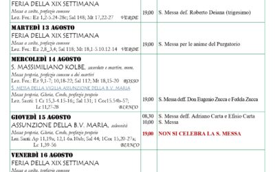 Calendario liturgico 11-18 Agosto 2024