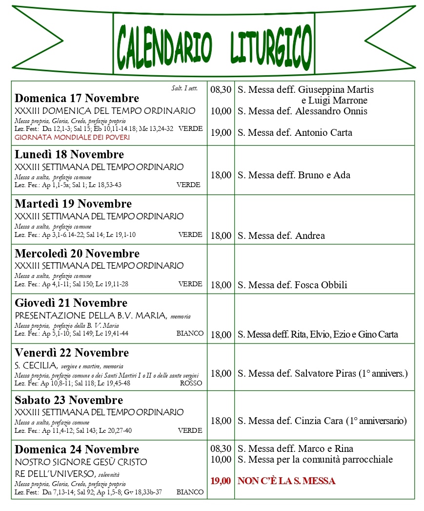 Giornalino parrocchiale e calendario liturgico 17- 24 novembre 2024